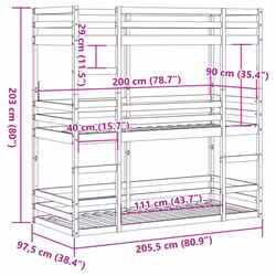 vidaXL Tripe Bunk Bed Loft Bed Kids Bed Frame White 90x200 cm Solid Wood Pine - Additional view 9