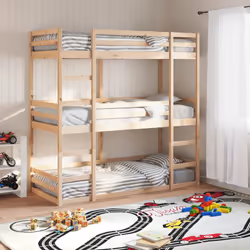 vidaXL Triple Bunk Bed Loft Bed Bedroom Bed Frame 90x190 cm Solid Wood Pine