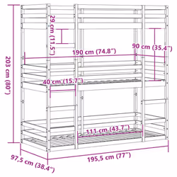 vidaXL Tripe Bunk Bed Loft Bed Kids Bed Frame White 90x190 cm Solid Wood Pine