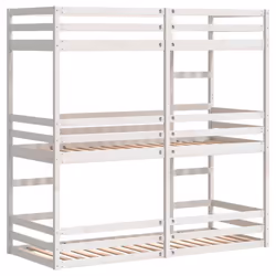 vidaXL Tripe Bunk Bed Loft Bed Kids Bed Frame White 90x190 cm Solid Wood Pine - Additional view 6