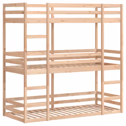 vidaXL Triple Bunk Bed Loft Bed Bedroom Bed Frame 75x190 cm Solid Wood Pine