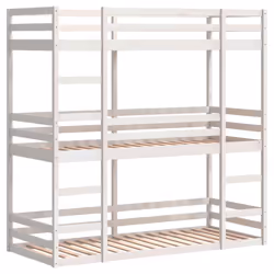 vidaXL Tripe Bunk Bed Loft Bed Kids Bed Frame White 75x190 cm Solid Wood Pine