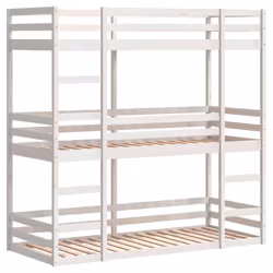vidaXL Tripe Bunk Bed Loft Bed Kids Bed Frame White 75x190 cm Solid Wood Pine