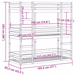 vidaXL Tripe Bunk Bed Loft Bed Kids Bed Frame White 75x190 cm Solid Wood Pine
