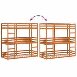 vidaXL Triple Bunk Bed Loft Bed Bed Frame Wax Brown 75x190 cm Solid Wood Pine - Additional view 7