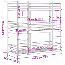 vidaXL Triple Bunk Bed Loft Bed Bed Frame Wax Brown 75x190 cm Solid Wood Pine - Additional view 9