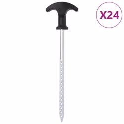 vidaXL Tent Pegs Ground Peg Camping Peg 12 pcs 17 cm Ã7 mm Galvanised Steel - 17 cm/ 24 pcs