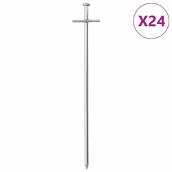 vidaXL Tent Pegs Ground Peg Camping Peg Ground Stake 24 pcs Galvanised Steel - 23 cm