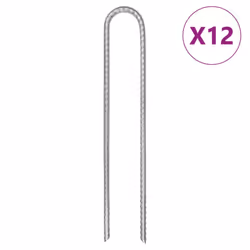 vidaXL Tent Pegs Ground Peg Outdoor Camping Peg U-shaped Galvanised Steel - 30 cm/ 12 pcs