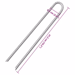 vidaXL Tent Pegs Ground Peg Outdoor Camping Peg U-shaped Galvanised Steel - 41.5 cm/ 6 pcs - Additional view 4