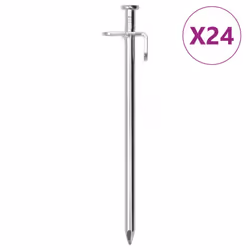 vidaXL Tent Pegs Ground Peg Camping Peg 24 pcs 30 cm 8 mm Galvanised Steel - 19.5 cm
