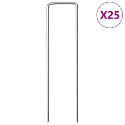 vidaXL Ground Pegs U Shape Ground Stake Garden Peg Tent Peg Galvanised steel - 15 x 3.5 cm/ 25 pcs