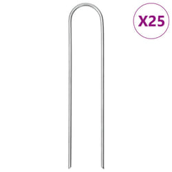 / 25 pcs) vidaXL Ground Pegs U Shape Ground Stake Garden Peg Tent Peg Galvanised steel - 15 x 3.5 cm (round