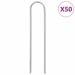 / 50 pcs) vidaXL Ground Pegs U Shape Ground Stake Garden Peg Tent Peg Galvanised steel - 15 x 3.5 cm (round