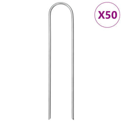 / 50 pcs) vidaXL Ground Pegs U Shape Ground Stake Garden Peg Tent Peg Galvanised steel - 15 x 3.5 cm (round
