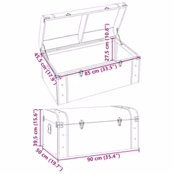 vidaXL Treasure Chest with Latches Storage Box Treasure Box Dark Brown Plywood - 90 x 50 x 39.5 cm - Additional view 10