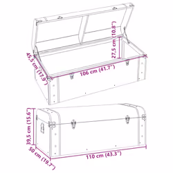 vidaXL Treasure Chest with Latches Storage Box Treasure Box Dark Brown Plywood - 110 x 50 x 39.5 cm