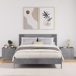 vidaXL Wall-mounted Bedside Cabinet Floating Bed Table Side Cabinet Smoked Oak - concrete grey, 2 pcs - Additional view 2