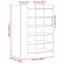 vidaXL Shoe Cabinet Shoe Storage Cupboard Rack Grey Sonoma Engineered Wood - Additional view 9