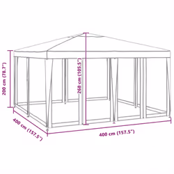 vidaXL Party Tent with 8 Mesh Sidewalls Party Gazebo Canopy Marquee White HDPE