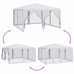 vidaXL Party Tent with 8 Mesh Sidewalls Party Gazebo Canopy Marquee White HDPE - Additional view 5