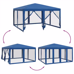 vidaXL Party Tent with 8 Mesh Sidewalls Party Gazebo Canopy Marquee Blue HDPE - Additional view 5