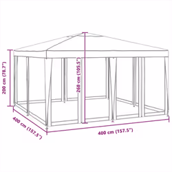 vidaXL Party Tent with 8 Mesh Sidewalls Party Gazebo Canopy Marquee Blue HDPE - Additional view 7