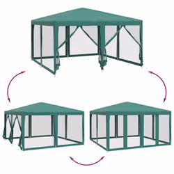 vidaXL Party Tent with 8 Mesh Sidewalls Party Gazebo Canopy Marquee Green HDPE - Additional view 5