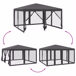 vidaXL Party Tent with 8 Mesh Sidewalls Party Gazebo Canopy Anthracite HDPE - Additional view 5