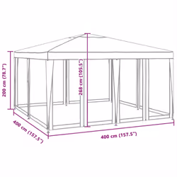 vidaXL Party Tent with 8 Mesh Sidewalls Party Gazebo Canopy Marquee Red HDPE