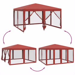 vidaXL Party Tent with 8 Mesh Sidewalls Party Gazebo Canopy Marquee Red HDPE - Additional view 5