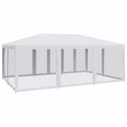 vidaXL Party Tent with 10 Mesh Sidewalls Gazebo Canopy Marquee White HDPE - Additional view 4