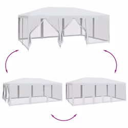 vidaXL Party Tent with 10 Mesh Sidewalls Gazebo Canopy Marquee White HDPE - Additional view 5