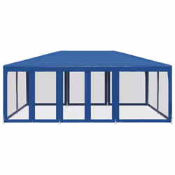 vidaXL Party Tent with 10 Mesh Sidewalls Party Gazebo Canopy Marquee Blue HDPE