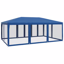 vidaXL Party Tent with 10 Mesh Sidewalls Party Gazebo Canopy Marquee Blue HDPE - Additional view 4