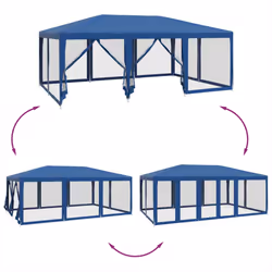 vidaXL Party Tent with 10 Mesh Sidewalls Party Gazebo Canopy Marquee Blue HDPE - Additional view 5