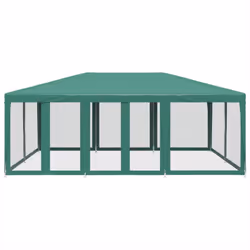 vidaXL Party Tent with 10 Mesh Sidewalls Gazebo Canopy Marquee Green HDPE