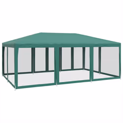 vidaXL Party Tent with 10 Mesh Sidewalls Gazebo Canopy Marquee Green HDPE - Additional view 4