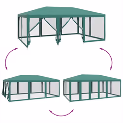 vidaXL Party Tent with 10 Mesh Sidewalls Gazebo Canopy Marquee Green HDPE - Additional view 5