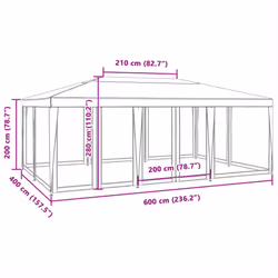 vidaXL Party Tent with 10 Mesh Sidewalls Party Gazebo Canopy Anthracite HDPE - Additional view 3