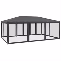 vidaXL Party Tent with 10 Mesh Sidewalls Party Gazebo Canopy Anthracite HDPE - Additional view 4