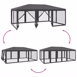 vidaXL Party Tent with 10 Mesh Sidewalls Party Gazebo Canopy Anthracite HDPE - Additional view 5