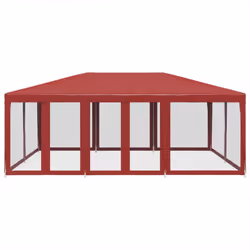 vidaXL Party Tent with 10 Mesh Sidewalls Party Gazebo Canopy Marquee Red HDPE