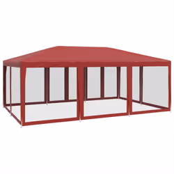 vidaXL Party Tent with 10 Mesh Sidewalls Party Gazebo Canopy Marquee Red HDPE - Additional view 4
