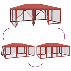 vidaXL Party Tent with 10 Mesh Sidewalls Party Gazebo Canopy Marquee Red HDPE - Additional view 5