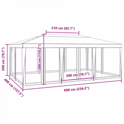 vidaXL Party Tent with 10 Mesh Sidewalls Party Gazebo Canopy Marquee Red HDPE - Additional view 7