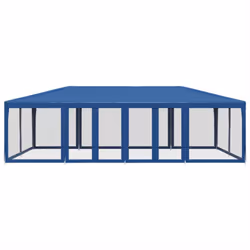 vidaXL Party Tent with 12 Mesh Sidewalls Party Gazebo Canopy Marquee Blue HDPE