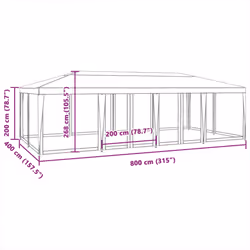 vidaXL Party Tent with 12 Mesh Sidewalls Party Gazebo Canopy Marquee Red HDPE