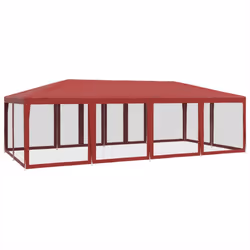 vidaXL Party Tent with 12 Mesh Sidewalls Party Gazebo Canopy Marquee Red HDPE - Additional view 4