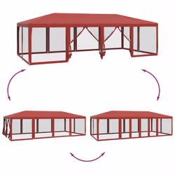 vidaXL Party Tent with 12 Mesh Sidewalls Party Gazebo Canopy Marquee Red HDPE - Additional view 5